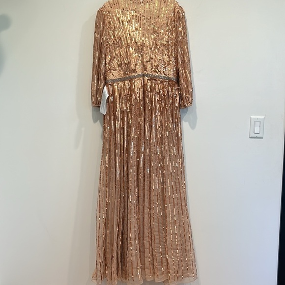 MAC DUGGAL Sequin Surplice Tulle Gown - Apricot $598 MSRP new w tags full length - Picture 12 of 13
